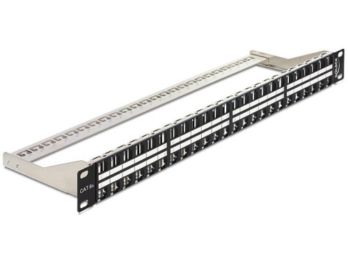 Delock 19" méretű, 48 portos Keystone 1U patchpanel tehermentesítővel