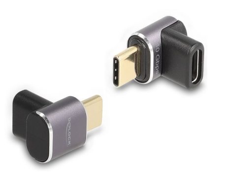 Delock USB Adapter 40 Gbps USB Type-C  PD 3.0 100 W csatlakozódugóval - csatlakozóhüvellyel, ívelt 8K 60 Hz fém kompakt