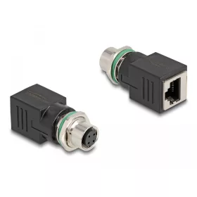   Delock M12 Adapter D-kódolt 4 tűs anya - RJ45 anya egyenes (DL-60060)