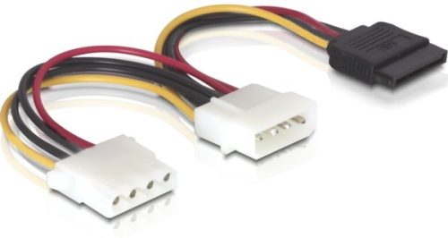 Delock 15 tűs SATA HDD   2 db 4 tűs Molex (apa/anya) hálózati kábel, 16,5 cm