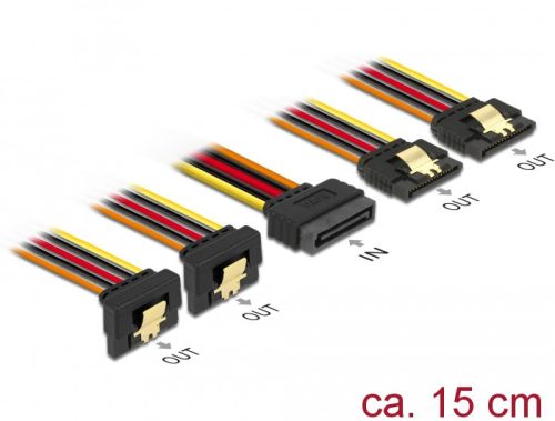 Delock 15 pin-es SATA kábel bemeneti zár funkcióval > 15 pin-es SATA tápcsatlakozó kimeneti 2 x egye