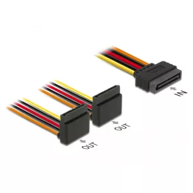   Delock 15 pin-es SATA kábel bemeneti zár funkcióval > 2 db 15 pin-es SATA tápcsatlakozó kimeneti fel (DL-60170)