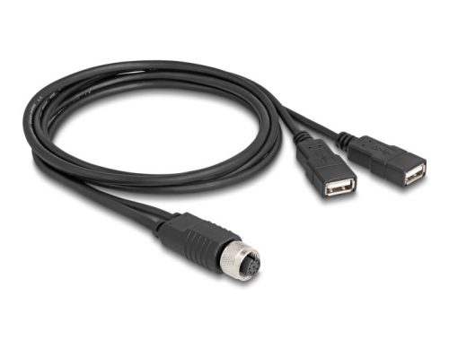 Delock M12 kábel A-kódú, 8 tűs anya- 2 x USB 2.0 A-típusú anya 1 m fekete
