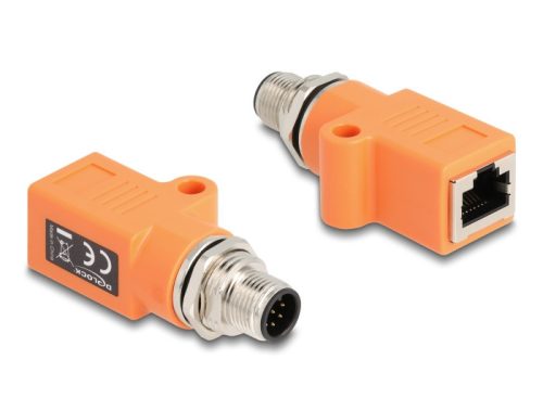 Delock M12 A-kódolt adapter 8 tűs apa - RJ45 anya Cat.5e beszerelő mélyedéssel egyenes, narancssárga színű