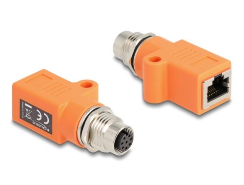 Delock M12 A-kódolt adapter 8 tűs anya - RJ45 anya Cat.5e beszerelő mélyedéssel, egyenes, narancssárga színű