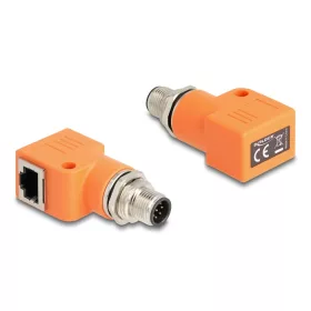   Delock M12 A-kódolt adapter 8 tűs apa - RJ45 anya Cat.5e beszerelő mélyedéssel, 90 -ban hajlított, narancssárga színű (DL-60627)