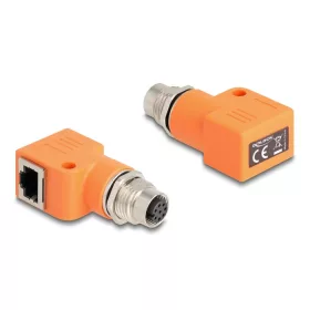   Delock M12 A-kódolt adapter 8 tűs anya - RJ45 anya Cat.5e beszerelő mélyedéssel, 90 -ban hajlított, narancssárga színű (DL-60668)
