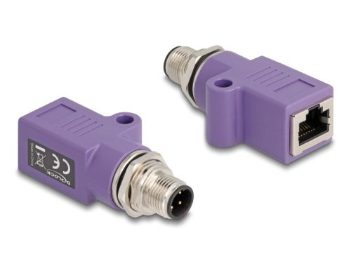 Delock M12 D-kódolt adapter 4 tűs apa - RJ45 anya Cat.5e beszerelő mélyedéssel, egyenes, lila színű