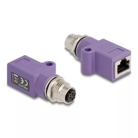   Delock M12 D-kódolt adapter 4 tűs anya - RJ45 anya Cat.5e beszerelő mélyedéssel, egyenes, lila színű (DL-60678)