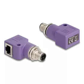   Delock M12 D-kódolt adapter 4 tűs apa - RJ45 anya Cat.5e beszerelő mélyedéssel, 90 -ban hajlított, ibolya színű (DL-60679)