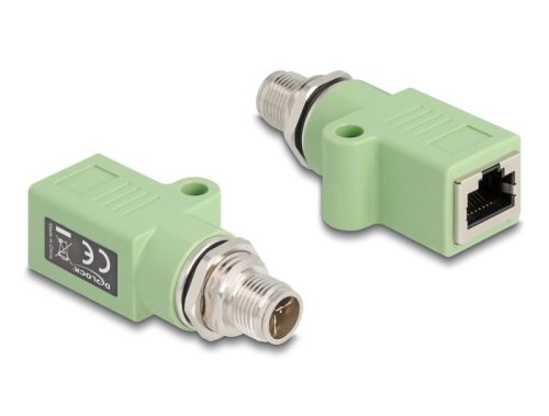 Delock M12 X-kódolt adapter 8 tűs apa - RJ45 anya Cat.5e beszerelő mélyedéssel egyenes, zöld színű