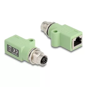   Delock M12 X-kódolt adapter 8 tűs anya - RJ45 anya Cat.5e beszerelő mélyedéssel, egyenes, zöld színű (DL-60682)