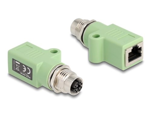 Delock M12 X-kódolt adapter 8 tűs anya - RJ45 anya Cat.5e beszerelő mélyedéssel, egyenes, zöld színű