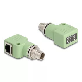   Delock M12 X-kódolt adapter 8 tűs apa - RJ45 anya Cat.5e beszerelő mélyedéssel, 90 -ban hajlított, zöld színű (DL-60683)