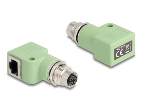 Delock M12 X-kódolt adapter 8 tűs anya - RJ45 anya Cat.5e beszerelő mélyedéssel, 90 -ban hajlított, zöld színű