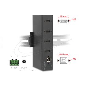   Delock Ipari Hub 4 x USB 2.0 A-típusú 15 kV ESD védelemmel és DIN sín beépítéssel (DL-60686)