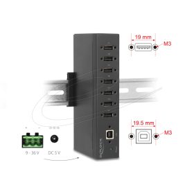   Delock Ipari Hub 7 x USB 2.0 A-típusú 15 kV ESD védelemmel és DIN sín beépítéssel (DL-60687)