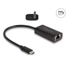   Delock Szürke USB Type-C  adapter tápellátó portos Gigabit LAN-hez 100 watt (DL-61026)