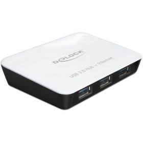   Delock HUB USB 3.0 3 port + 1 port Gigabit LAN 10/100/1000 Mb/s, fehér-fekete (DL-62431)