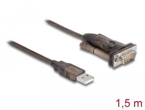 Delock Adapter A-típusú USB 2.0 - 1 x soros RS-232 D-Sub 9 tűs apa csavarokkal 1,5 m