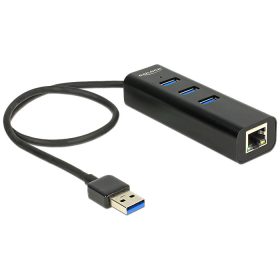   Delock USB 3.0-s elosztó 3 porttal + 1 Gigabit LAN-port 10/100/1000 Mb/s (DL-62653)