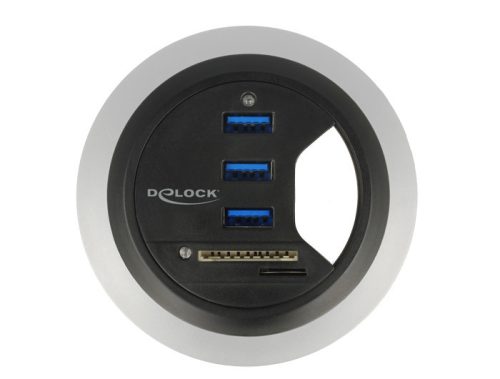Delock 3 porttal + 2 nyílásos SD-kártyaolvasóval rendelkező asztali USB 3.0 elosztó