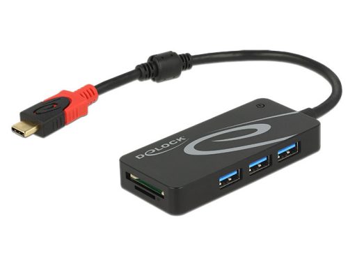 Delock Külso, USB 3.1-es, 1. generációs elosztó, USB Type-C > 3 x USB A-típusú + két nyílással rend