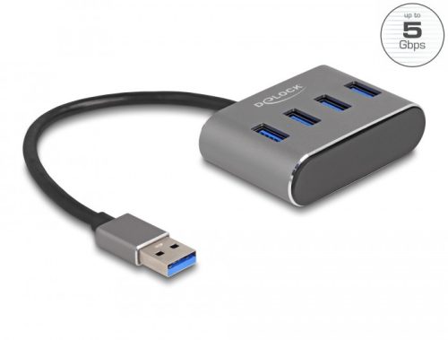 Delock 4 portos USB 3.2 Gen 1 hub USB Type-A csatlakozóval   USB Type-A portok a tetején