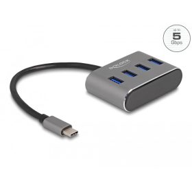   Delock 4 portos USB 3.2 Gen 1 hub USB Type-C csatlakozóval   USB Type-A portok a tetején (DL-63223)