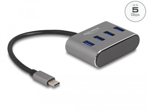 Delock 4 portos USB 3.2 Gen 1 hub USB Type-C csatlakozóval   USB Type-A portok a tetején