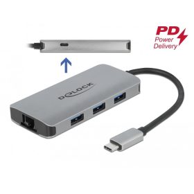   Delock USB 3.2 Gen 1 hub 4 porttal és Gigabit LAN-nel, valamint PD-vel (DL-63252)