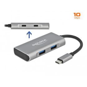   Delock Külső USB 3.2 Gen 2 USB Type-C  hub 2 A-típusú és 2 USB Type-C  csatlakozó felülettel (DL-63260)