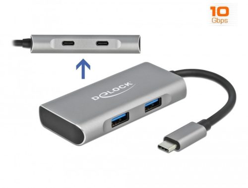 Delock Külső USB 3.2 Gen 2 USB Type-C  hub 2 A-típusú és 2 USB Type-C  csatlakozó felülettel