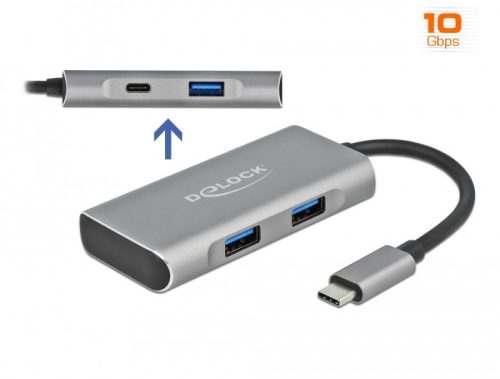 Delock Külső USB 3.2 Gen 2 USB Type-C  hub 3 A-típusú és 1 USB Type-C  csatlakozó felülettel