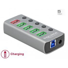   Delock USB 3.2 Gen 1 hub 4 porttal valamint 1 gyorstöltő porttal kapcsolóval és megvilágítással (DL-63262)
