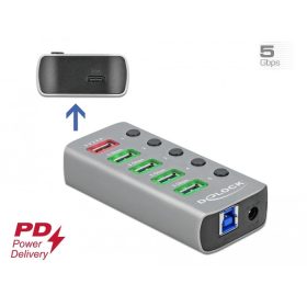   Delock USB 3.2 Gen 1 hub 4 porttal valamint 1 gyorstöltő porttal és 1 USB-C  PD 3.0 porttal kapcsoló (DL-63263)