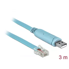   Delock Adapter USB 2.0 A-típusú apa > 1 x soros RS-232 RJ45 apa 3,0 m kék (DL-63289)