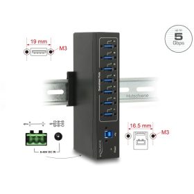   Delock Külso ipari hub 7 x USB 3.0 A-típusú 15 kV ESD védelemmel (DL-63311)