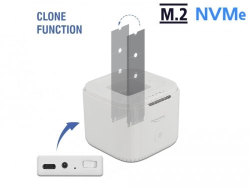 Delock M.2 dokkoló állomás 2 db. M.2 NVMe PCIe SSD-hez klón funkcióval