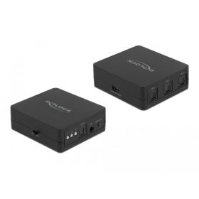   Delock S/PDIF TOSLINK kapcsoló 3 bemenettel és 1 kimenettel infrasugaras távkapcsolóval és USB Tápellátással (DL-63395)