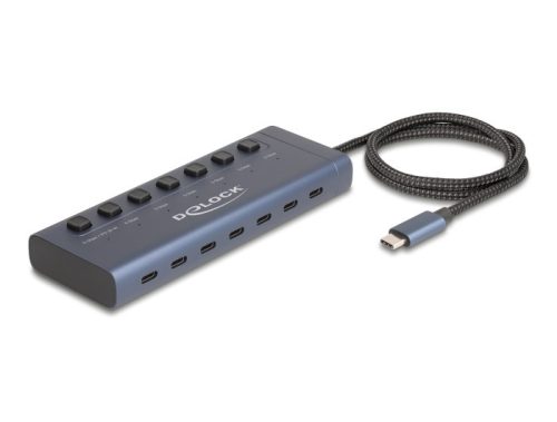 Delock USB 5 Gbps hub 7 USB Type-C  porttal és kapcsolóval, melyből 6 adatport és egy adat és 20 Wattos PD port