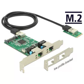   Delock Átalakító, M.2 aljzat B+M nyílással, csatlakozódugó > 2 x Gigabit LAN   alacsony profilú form (DL-63425)