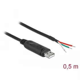   Delock Adapter kábel USB 2.0 Type-A és soros RS-232 közötti 3 nyitott vezetékkel 0,5 m (DL-63497)