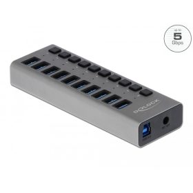   Delock Külso SuperSpeed USB hub 10 bemenettel és kapcsolóval (DL-63670)