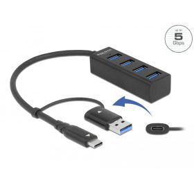   Delock 4 Port USB 3.2 Gen 1 Hub USB Type-C  vagy A-típusú USB konnektorral (DL-63828)