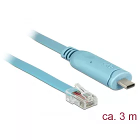   Delock Adapter USB 2.0 C-típusú apa > 1 x soros RS-232 RJ45 apa 3,0 m kék (DL-63914)