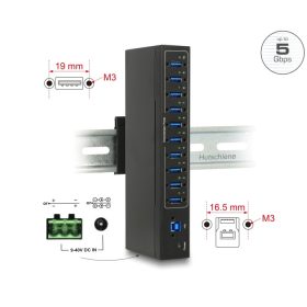   Delock Külso ipari hub 10 x USB 3.0 A-típusú 20 kV ESD védelemmel (DL-63919)