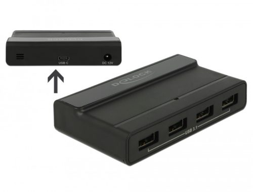 Delock Külső USB 3.1 hub 4 bemenettel, 10 Gbps sebességgel
