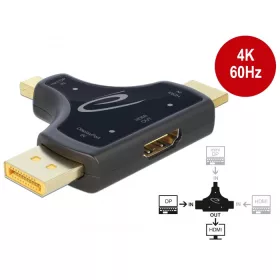   Delock 3 az 1-ben Monitor Csatlakozó HDMI / DisplayPort / mini DisplayPort bemenetbol HDMI kimenetbe (DL-64059)