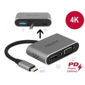   Delock USB Type-C adapter HDMI-hez és VGA-hoz 3.0 USB portal és PD-val (DL-64074)